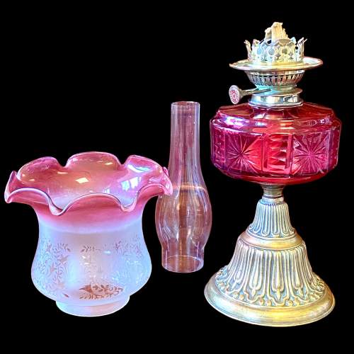 Late 19th Century Cranberry Glass Oil Lamp image-4