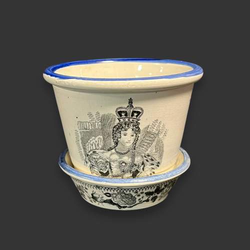 William IV Coronation Transfer Printed Creamware Pot and Bowl image-1
