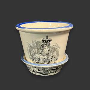 William IV Coronation Transfer Printed Creamware Pot and Bowl