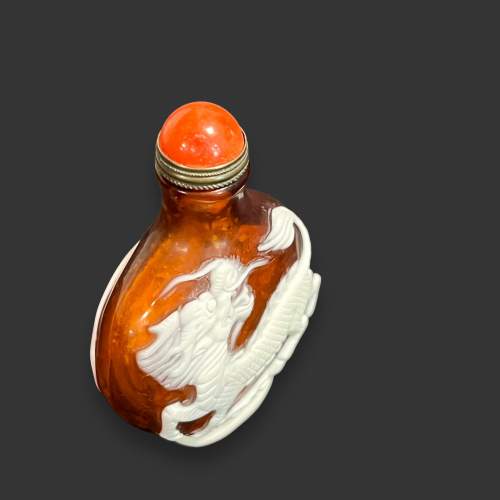 Vintage Chinese Peking Overlay Red Glass Snuff Bottle image-3