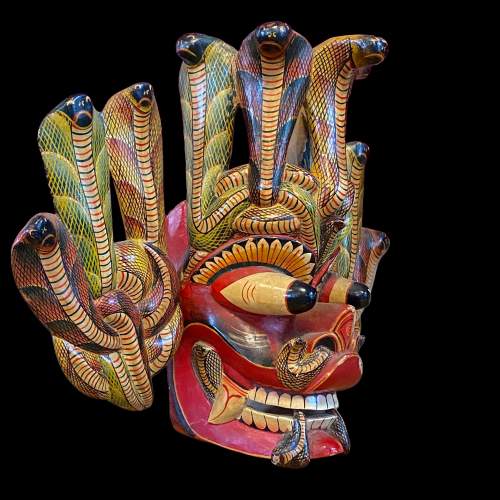 Traditional Cobra Tiki Mask - Sri Lanka Hand Carved Wood image-2
