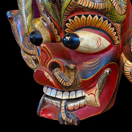 Traditional Cobra Tiki Mask - Sri Lanka Hand Carved Wood image-3
