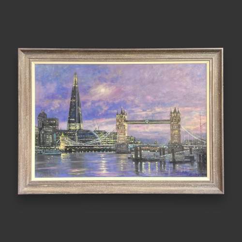 John Trickett Tower Bridge by Moonlight Oil on Canvas Painting image-1