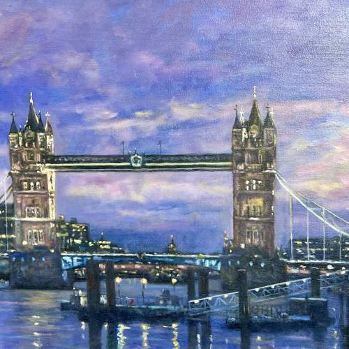 John Trickett Tower Bridge by Moonlight Oil on Canvas Painting image-2