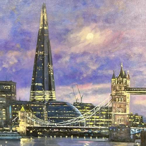John Trickett Tower Bridge by Moonlight Oil on Canvas Painting image-3