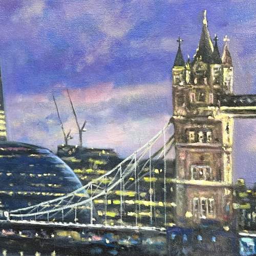 John Trickett Tower Bridge by Moonlight Oil on Canvas Painting image-4