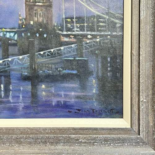 John Trickett Tower Bridge by Moonlight Oil on Canvas Painting image-5