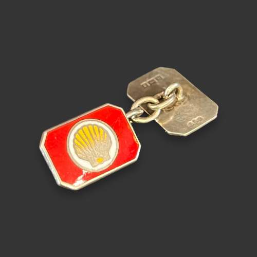 Vintage Shell Oil Silver and Enamel Cufflinks image-2