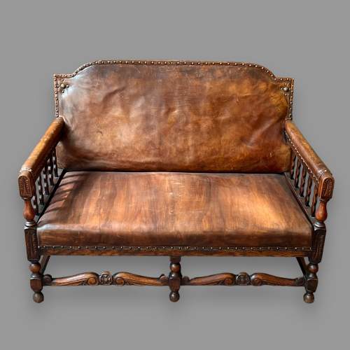 Late 19th Century Carved Oak and Leather Three Piece Suite image-2