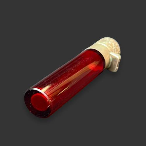 Rare Victorian Silver and Cylindrical Red Glass Scent Bottle image-6