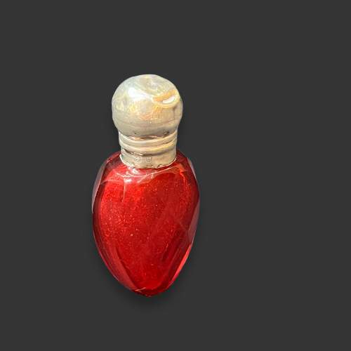 Rare Victorian Silver and Faceted Red Glass Scent Bottle image-1