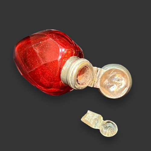 Rare Victorian Silver and Faceted Red Glass Scent Bottle image-5