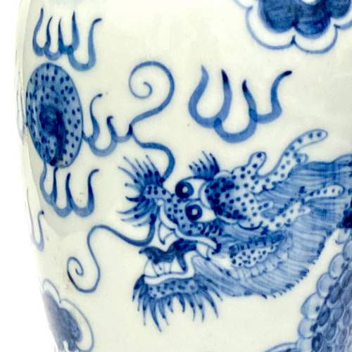 19th Century Chinese Blue & White Dragon Vase image-2