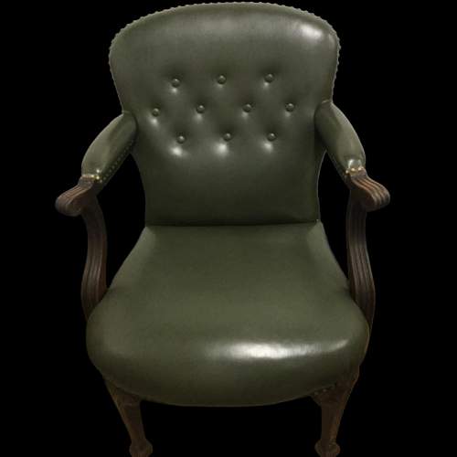 Vintage Green Leather Library Chair image-1