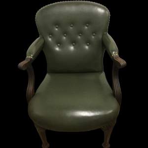 Vintage Green Leather Library Chair