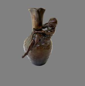 Dark Patinated Spelter Figural Vase After Auguste Moreau