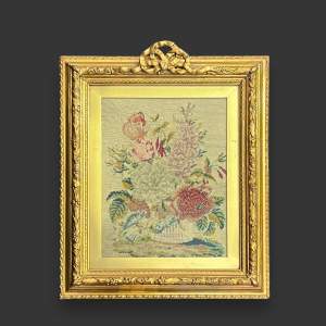 19th Century Framed Floral Wool Tapestry