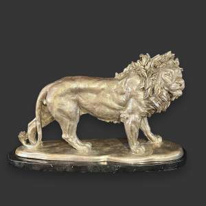 Art Deco Silvered Bronze Cast Standing Lion