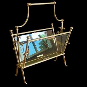 French Maison Bagues Brass and Smoked Glass Magazine Rack