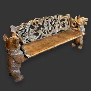 20th Century Hand Carved Black Forest Bench