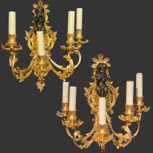 19th Century French Two Tone Bronze Wall Lights