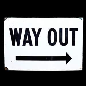 Black and White Enamel Way Out Sign