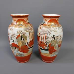 A Quality Pair of Japanese Kutani Hand Painted Vases