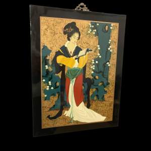 Oriental Lacquered Hand Painting Wall Art of Geisha