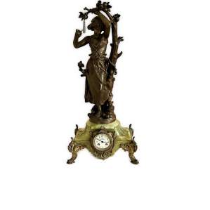 Hippoylte Moreau 19th Century French Spelter and Onyx Clock